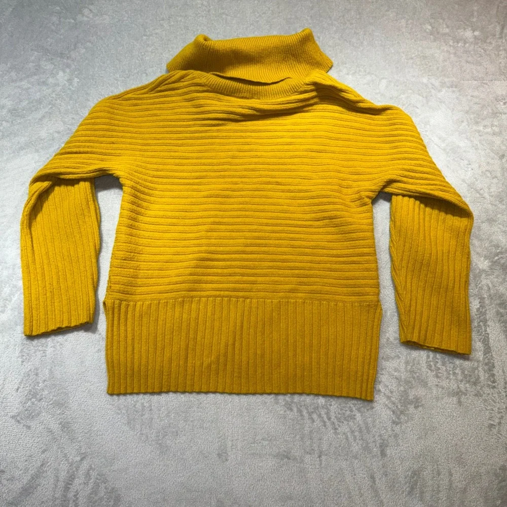 Anthropologie Moth Mustard Yellow Ribbed Cowl Neck High-Low Sweater Small Soft‎